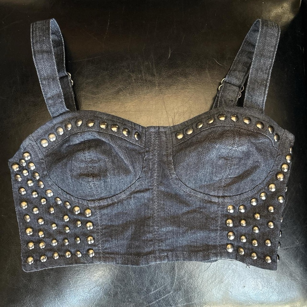 Studded Denim bustier crop top